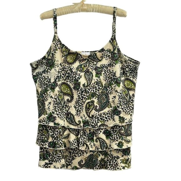 One Step Up Womens 2X Sleeveless Paisley Print Top Green Paisley Spaghetti Strap - Picture 1 of 8